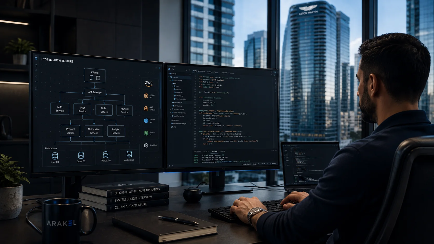 Technology engineers reviewing software and system architecture
