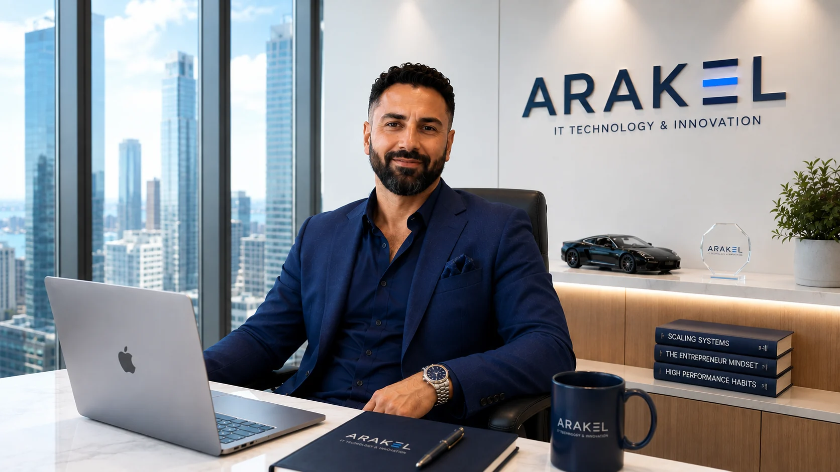 Samuele, owner of Arakel Holdings LLC, in a Miami office